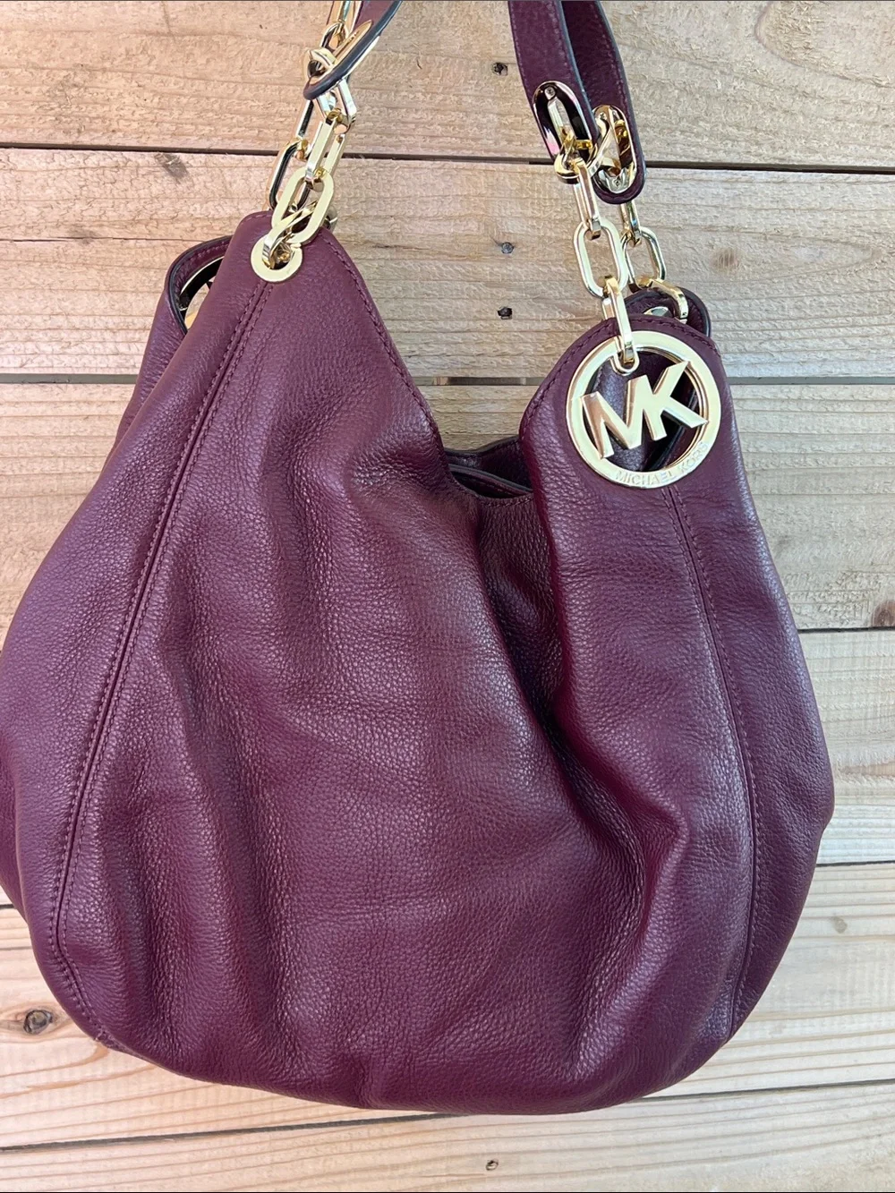 Michael Kors Plum Pebbled Leather Shoulder Hobo with Gold Hardware
